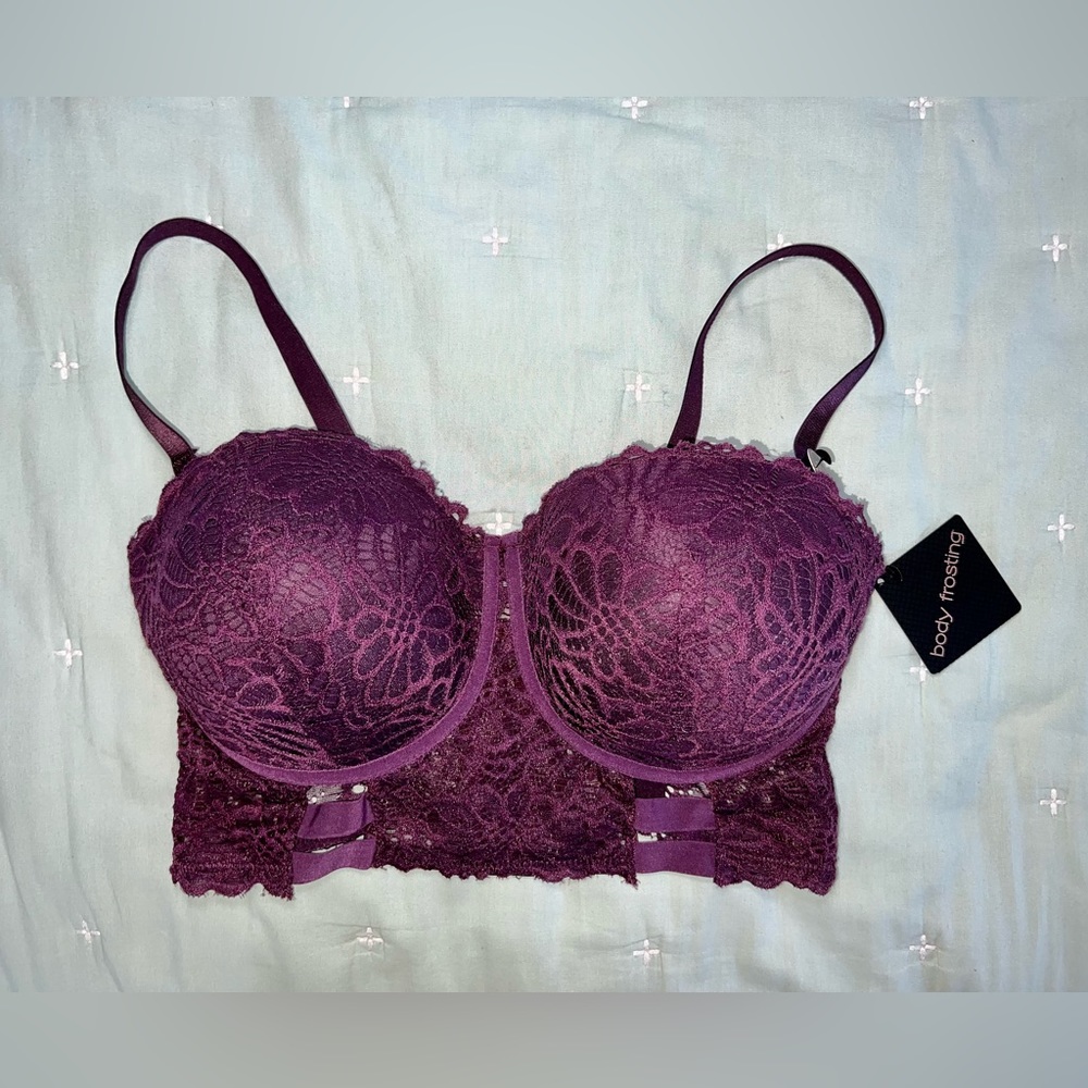 NWT Purple lace long line corset style bra 38D(2X)